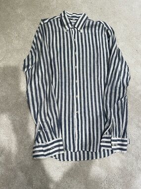 John Henric 100% Linen Blue and white Button-Down Shirt